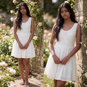 American Eagle Ivory Eyelet Fit Flare Mini Dress Size 0 Cottagecore Graduation